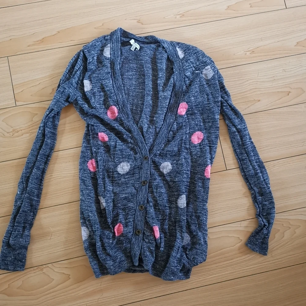 Madewell pastel polka dot gray slim cardigan
